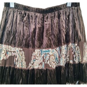 Gypsy Bohemian Peasant Ruffled Tiered Velvet Maxi Skirt Aryeh Size L